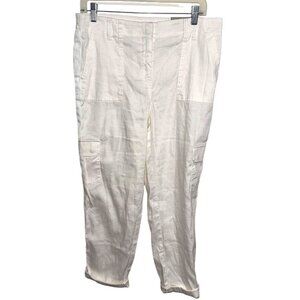 Chicos Womens White Cargo Pants Size 1 Elastic Waist 100% Cotton Pockets Casual